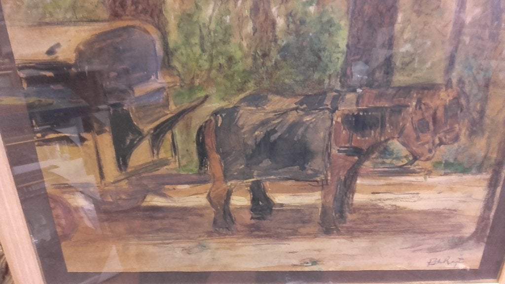 Aquarel Pieter de Regt "Paard en wagen", Ophalen, Origineel werk, Impressionistisch, Aquarel