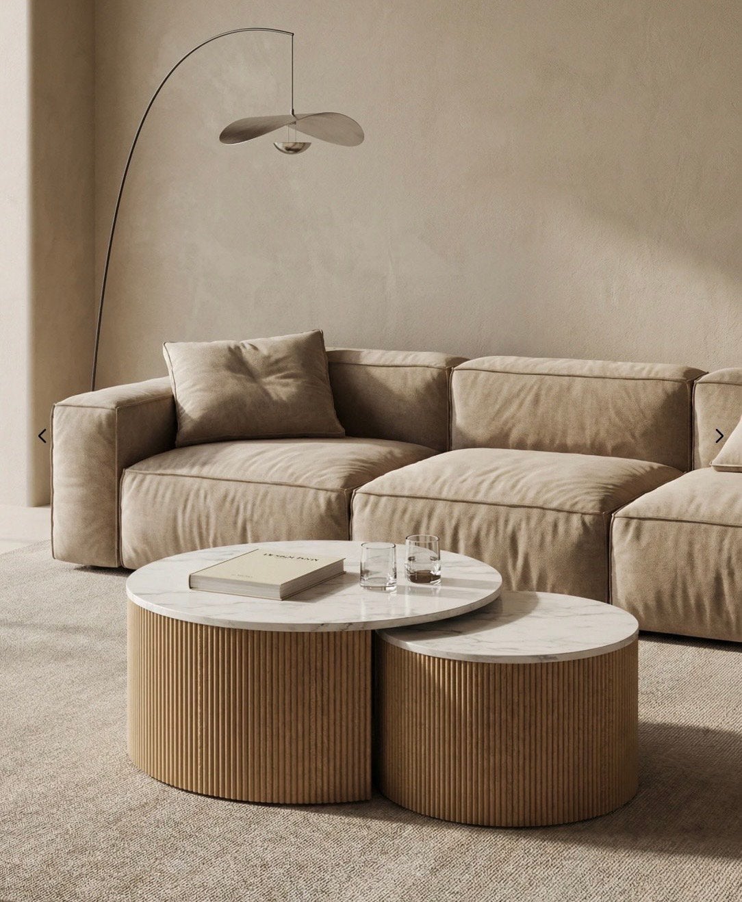 Nieuwe Japandi salontafels - Marmer Beige, Ophalen, Rond, Nieuw, 50 tot 100 cm