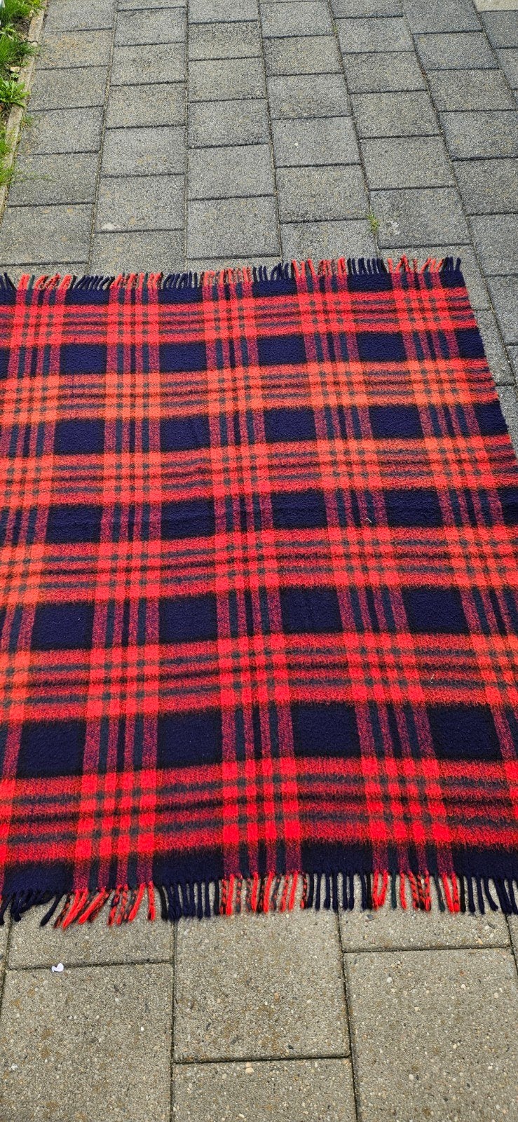 Vintage Aabe wollen deken rood/blauw geruit, Gebruikt, Blauw, 150 tot 200 cm, Ophalen of Verzenden
