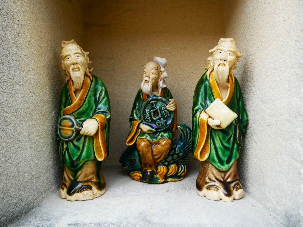 Drie oude Shiwan Mud Men-beeldjes, moddermannetjes, Antiek en Kunst, Steen/keramiek, Handgemaakt, Ophalen of Verzenden, Beeld