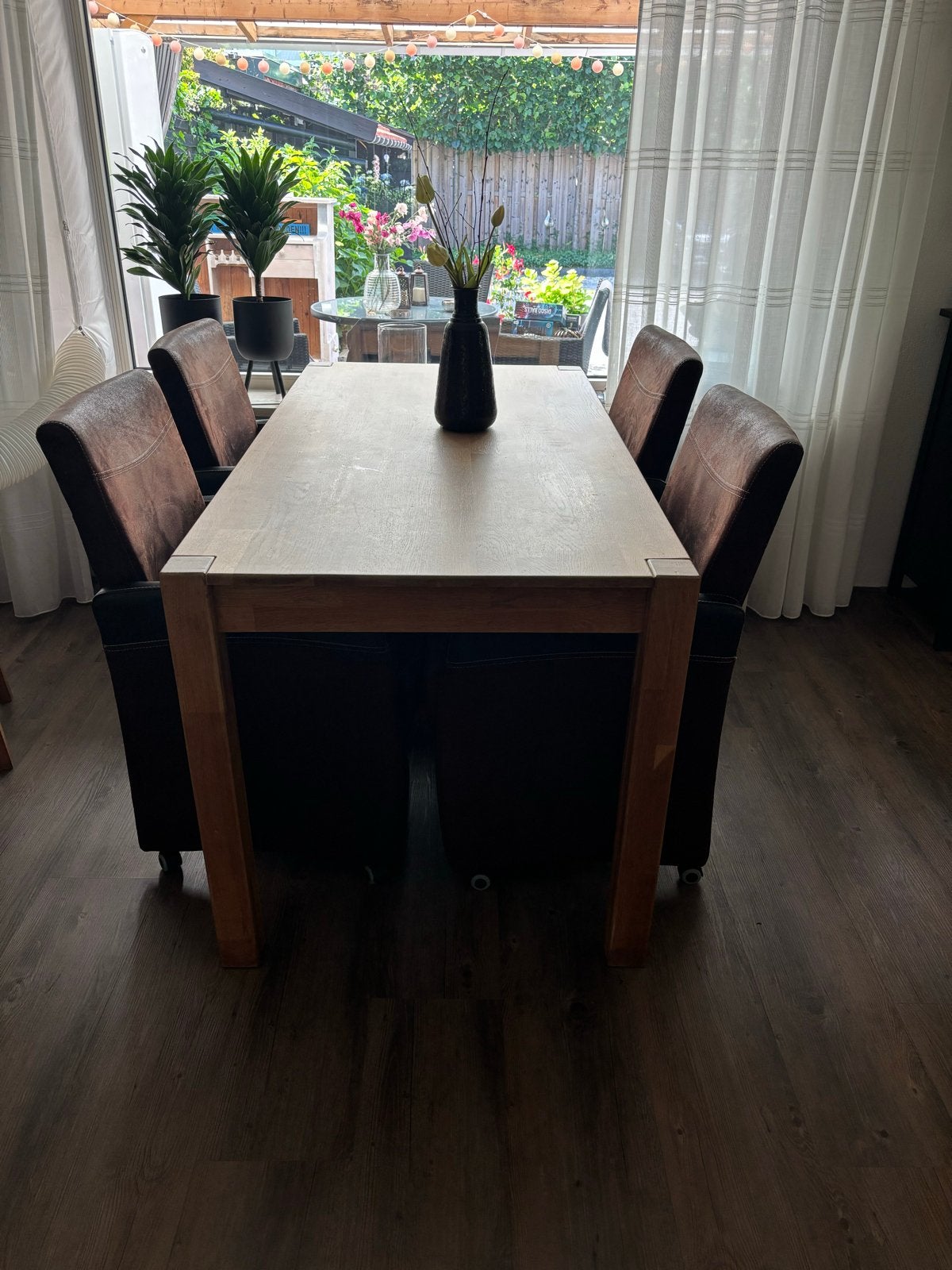 Blank Eiken Eettafel 180x80x77 cm met stoelen, Ophalen, Gebruikt, Eikenhout, 50 tot 100 cm