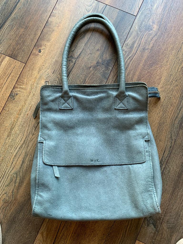 MYK dames schouder/handtas leder met rits en vakken, Ophalen of Verzenden, Gebruikt, Handtas