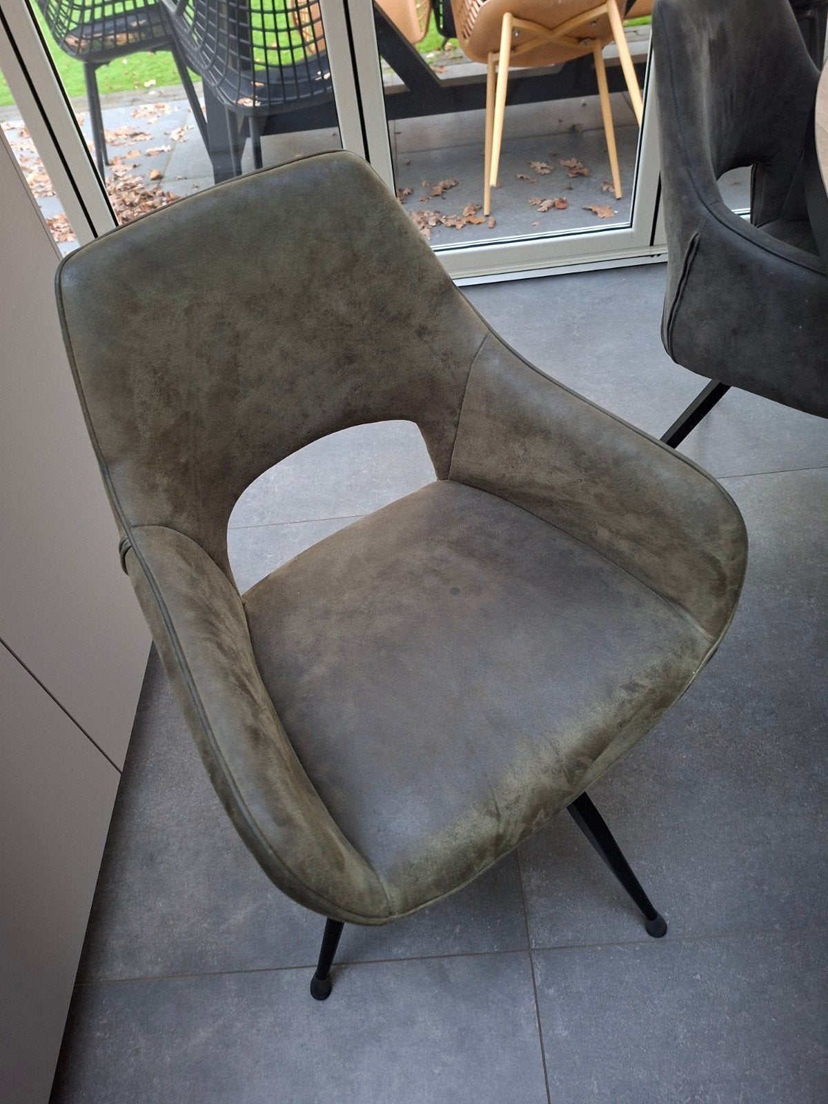 Draaibare eetkamerstoelen - 3x Grijs 3 Groen, Ophalen, Gebruikt, Twee, Overige kleuren
