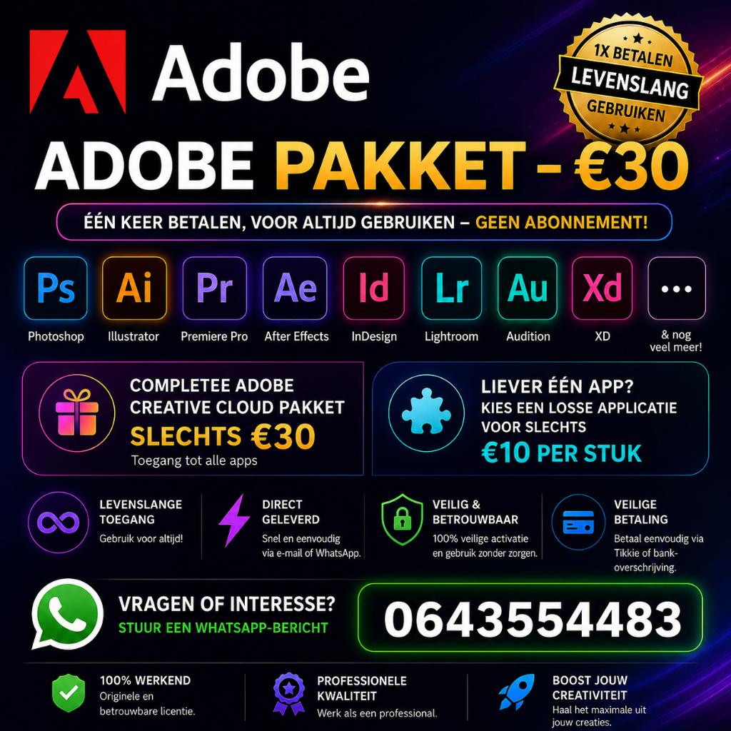 Adobe CC– Eenmalige Aankoop, Levenslang Gebruik!, Computers en Software, Ontwerp- en Bewerkingssoftware, Verzenden, Nieuw, MacOS