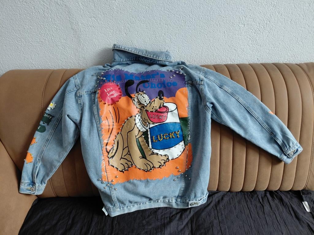 Spijkerjas S/M met Goofy opdruk, Ophalen of Verzenden, Zo goed als nieuw, Maat 36 (S), Blauw