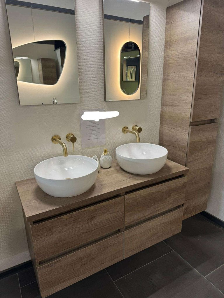 Luxe Eiken Badkamermeubel 120cm Dubbel + spiegels en kolom, Niet ingevuld, Nieuw, Niet ingevuld, Niet ingevuld