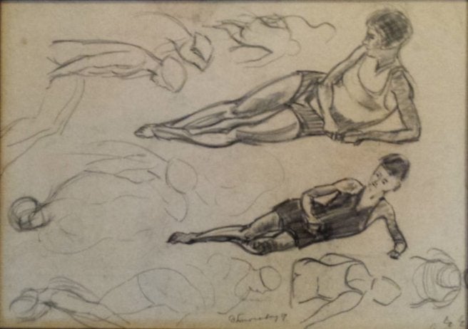 Dirk Smorenberg(1883)Tekening Papier"Figuur Studies" Ges Ged, Ophalen of Verzenden, Tekening, Potloodtekening, Ingelijst