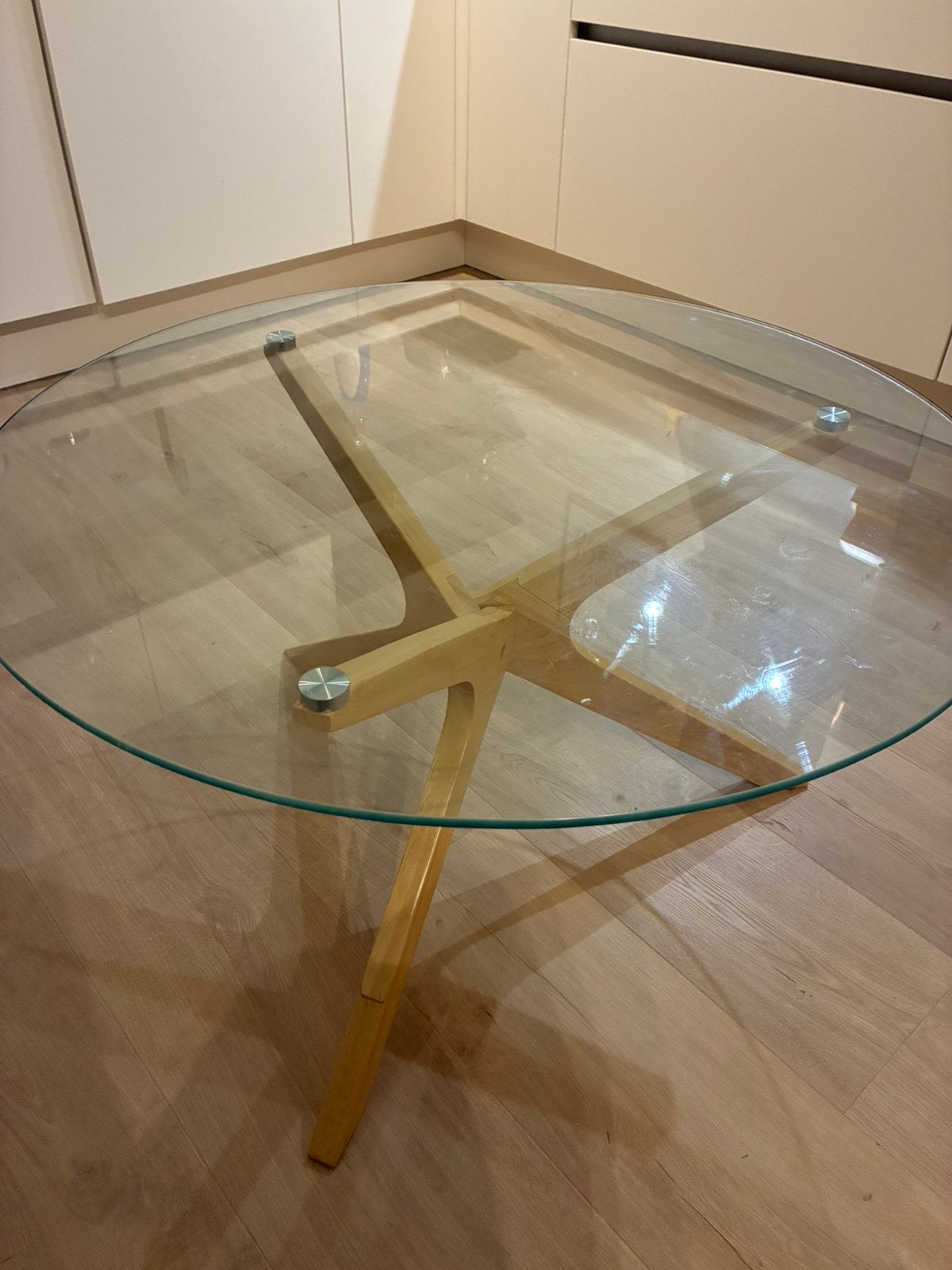 Salon tafel rond glas, Huis en Inrichting, Ophalen, Gebruikt, Rond, 50 tot 100 cm