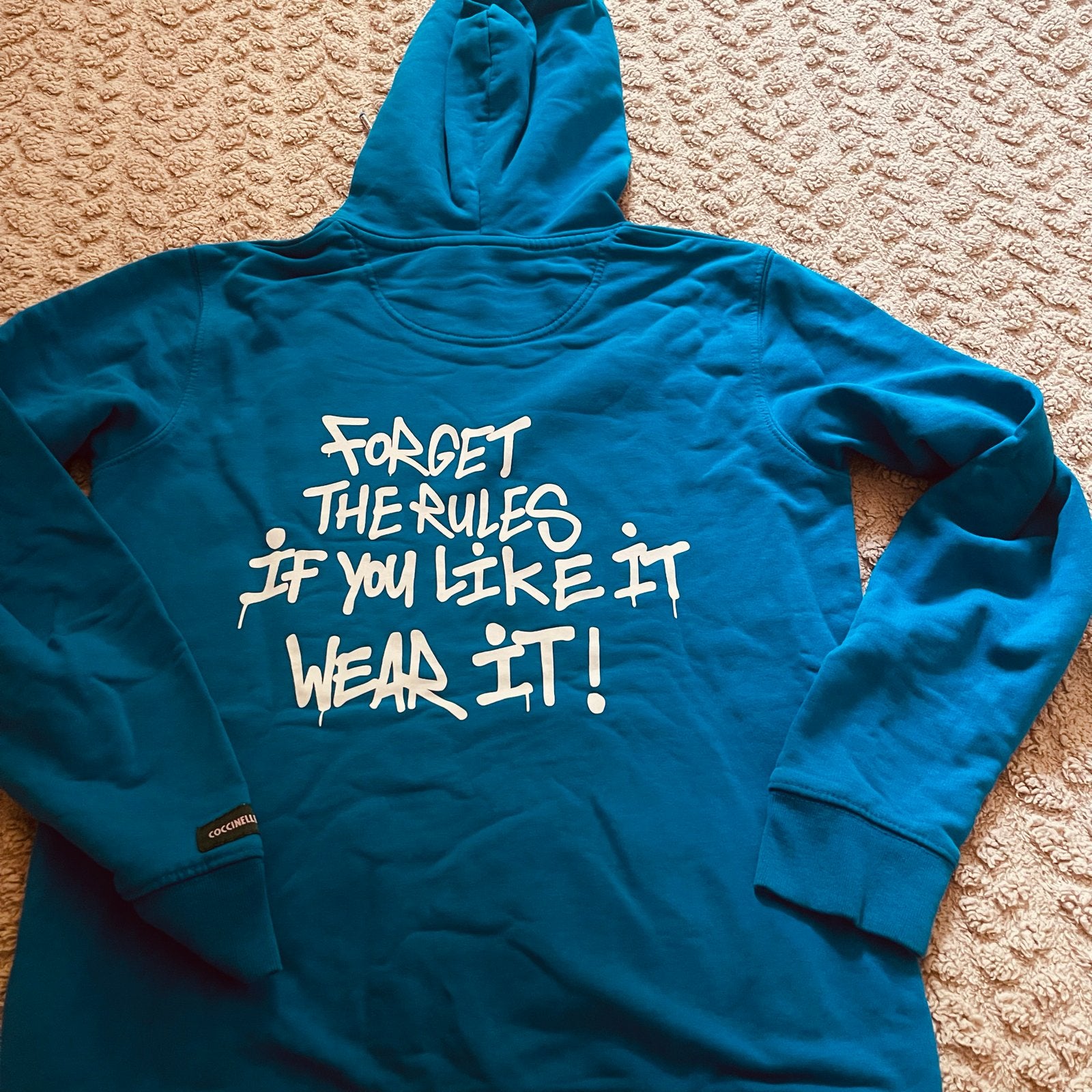 Coccinelle Fashion Hoodie - Turquoise met print, Ophalen of Verzenden, Zo goed als nieuw, Maat 36 (S), Blauw
