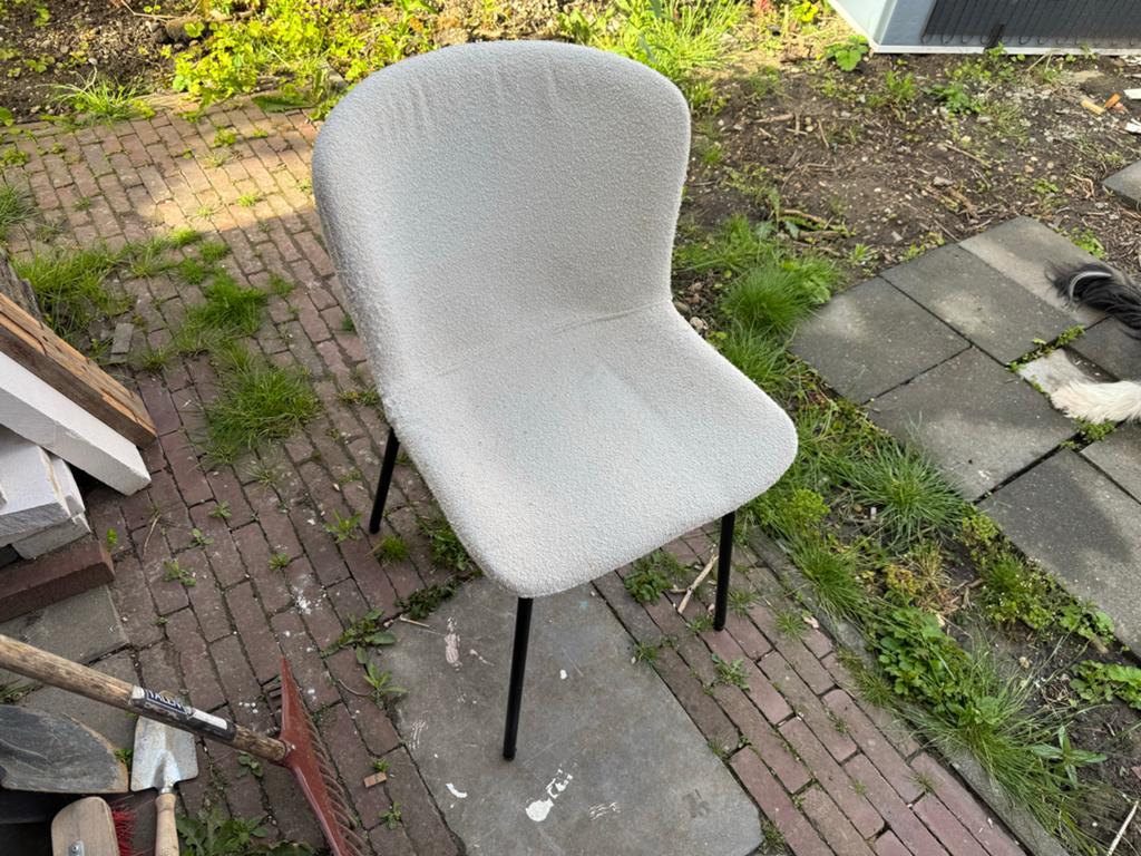 Set van 4 stoelen met teddy stof, Huis en Inrichting, Stoelen, Ophalen, Gebruikt, Wit, Vier