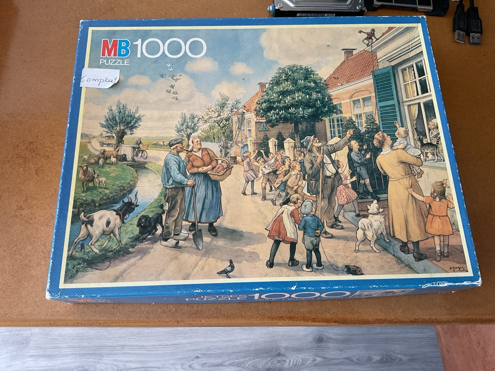 MB 1000 Puzzel - Dorpsleven tafereel, compleet, Ophalen, 500 t/m 1500 stukjes, Zo goed als nieuw, Legpuzzel