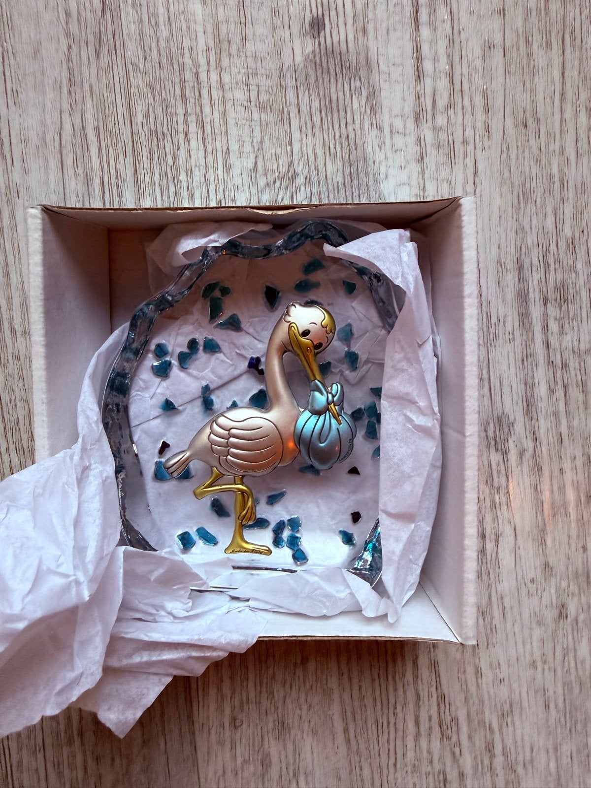 Ooievaar Geboortecadeau - Uniek Kraamcadeau loranto kristal, Ophalen of Verzenden, Nieuw, Kraamcadeau