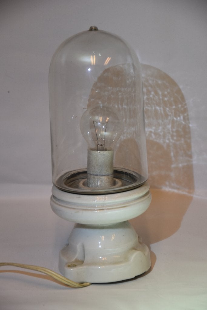 Vintage industriële stallamp wand- of plafondlamp, Gebruikt, Ophalen of Verzenden, Glas, Wit