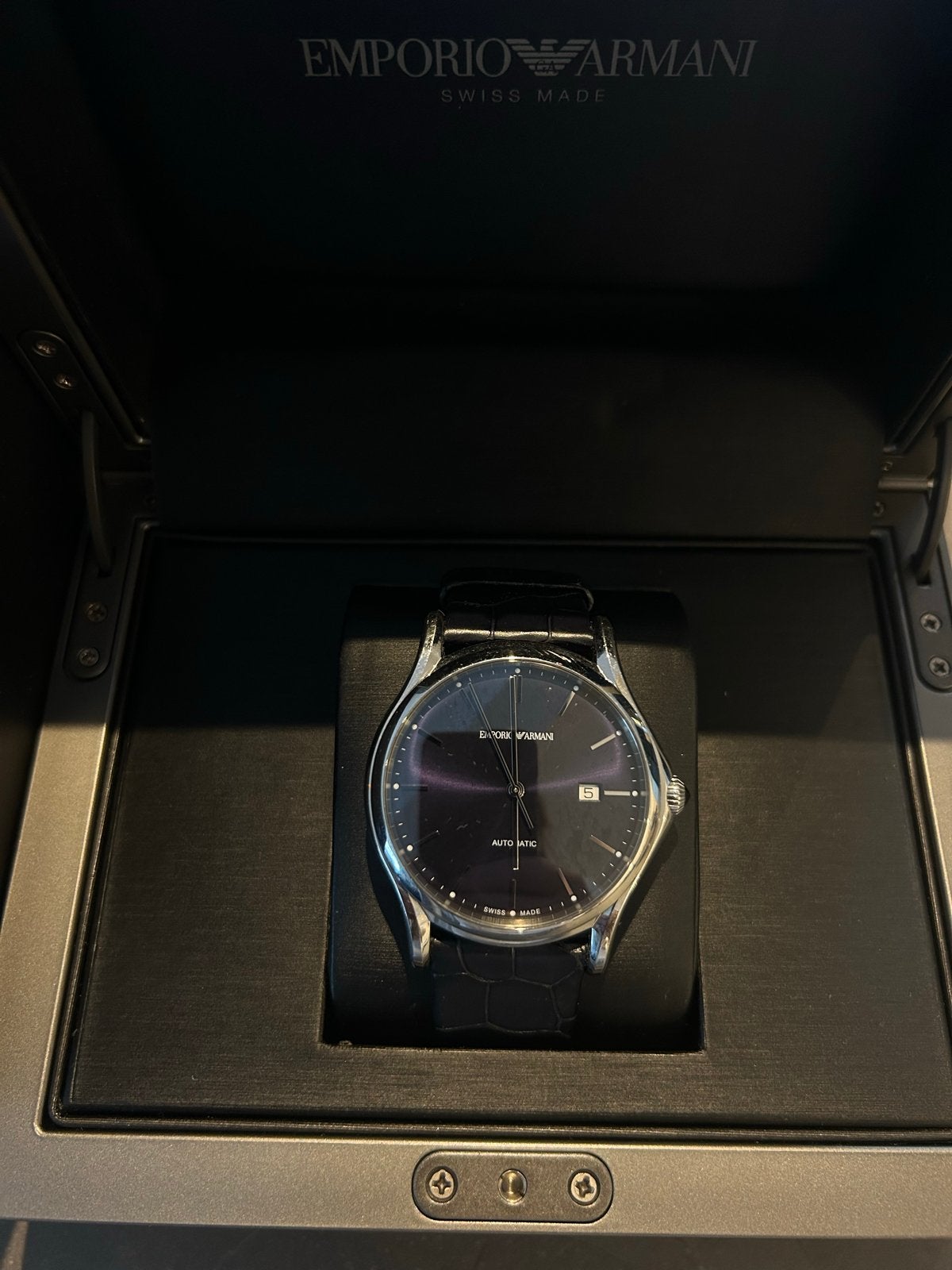 Emporio Armani Swiss Made horloge, Sieraden, Tassen en Uiterlijk, Horloges | Heren, Leer, Staal, Polshorloge, Zo goed als nieuw