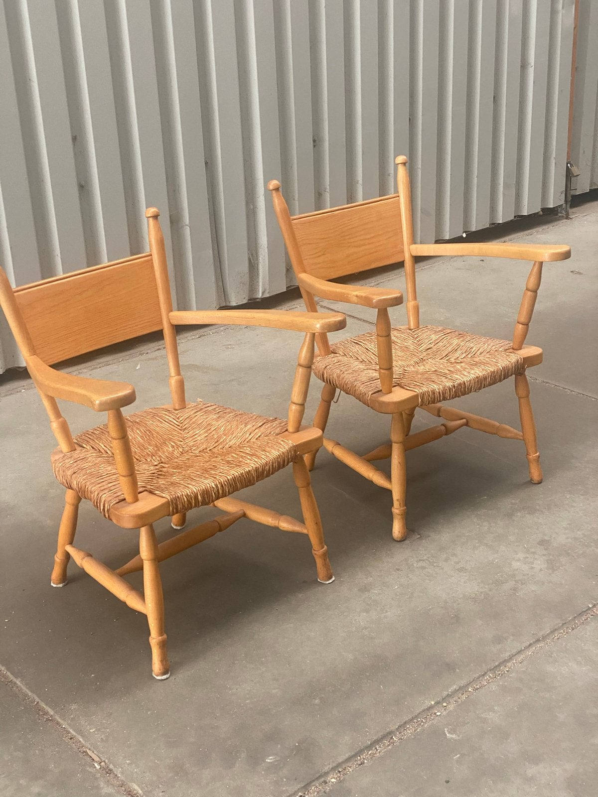 Set van 2 vintage eiken stoelen met rieten zitting, De Ster, Ophalen