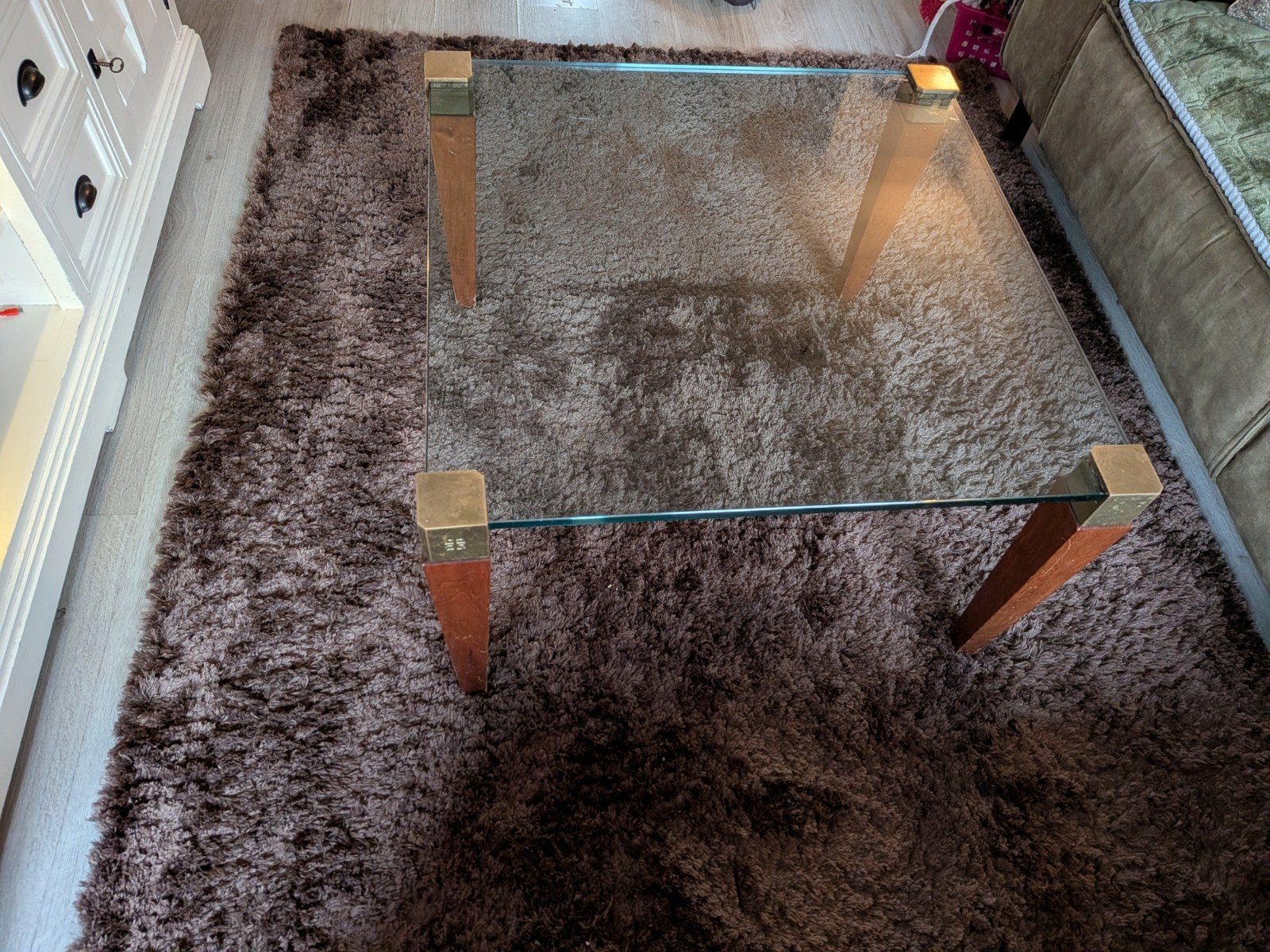 Peter Ghyzcy Salontafel met houten poten vintage jaren 70, Ophalen, Gebruikt, 100 tot 150 cm, Vierkant