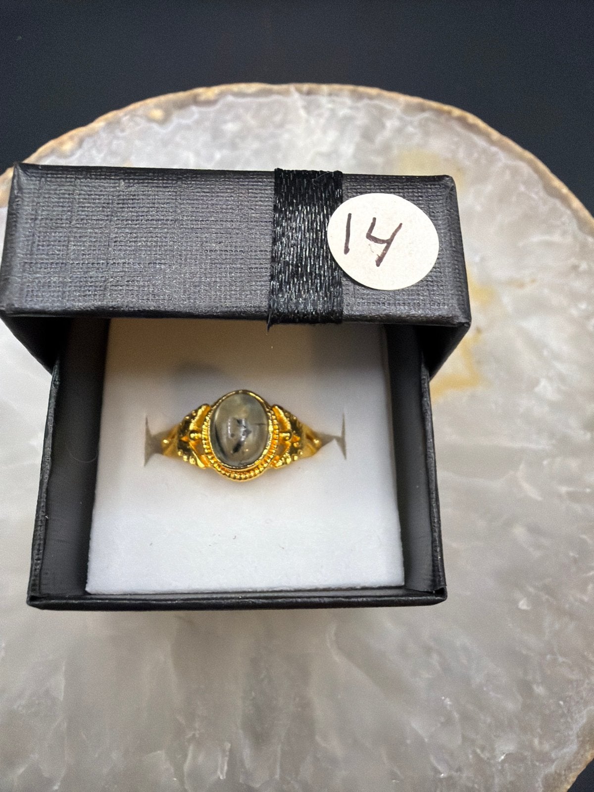 Vergulde Messing Ring met Rutielkwarts Steen, Overige materialen, Ophalen of Verzenden, Zo goed als nieuw, X