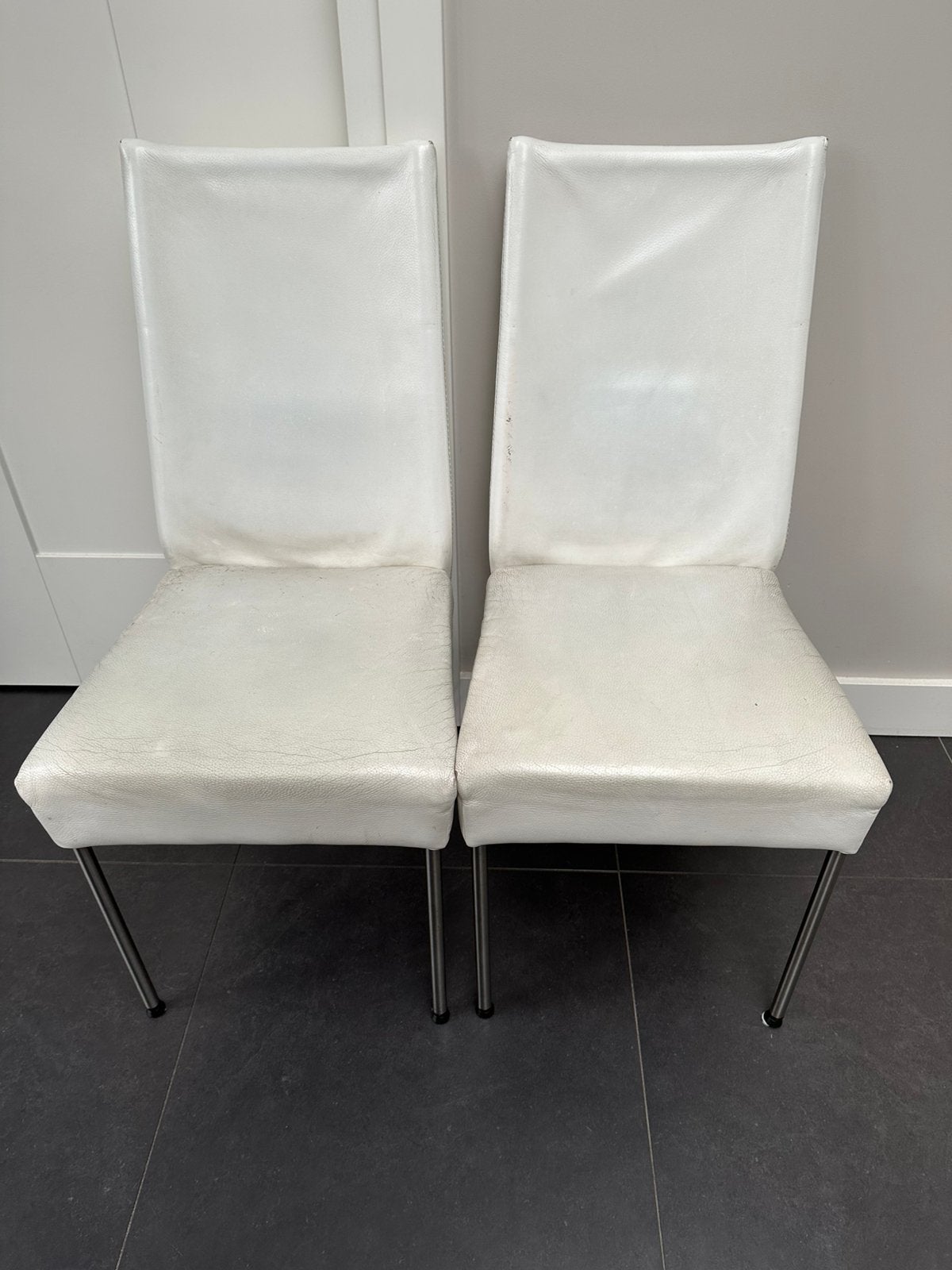 6 eetkamerstoelen van enzoluca, Huis en Inrichting, Ophalen, Gebruikt, Wit, Leer