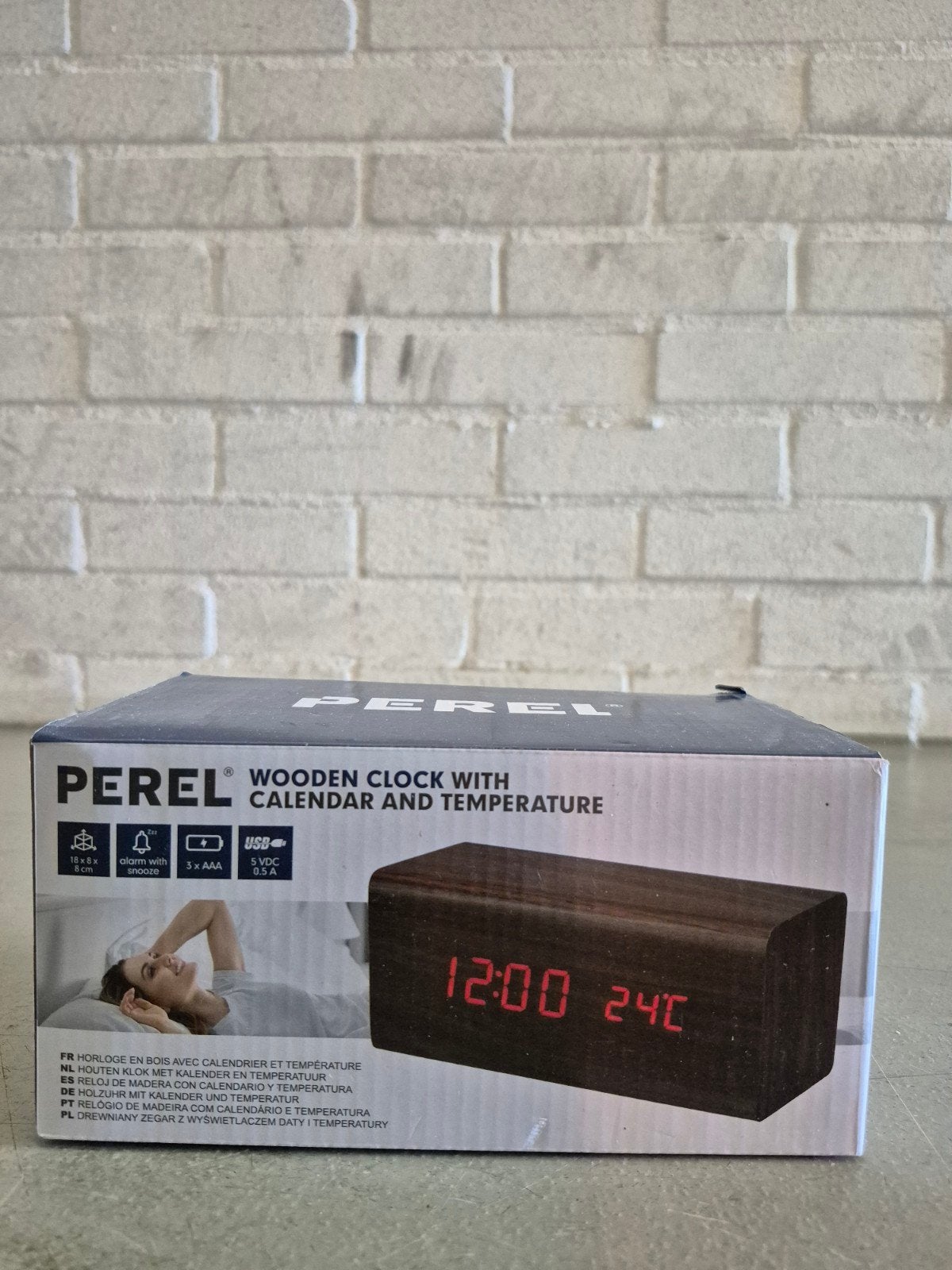 Perel Houten Wekker met Kalender en Temperatuur, Huis en Inrichting, Bruin, Nieuw, Ophalen of Verzenden, Kalenderfunctie
