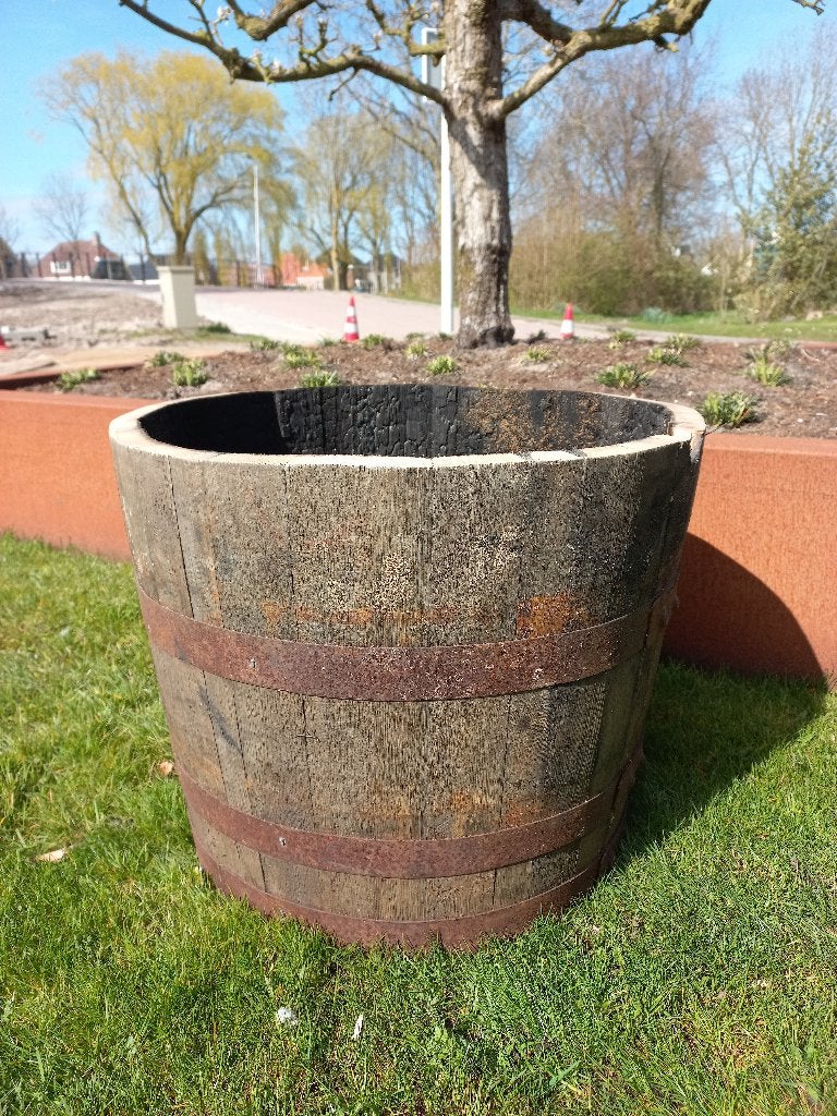 Eikenhouten Bloembak Half Whiskeyvat 62.5 liter, Tuin en Terras, Ophalen, Rond, Nieuw, Balkon
