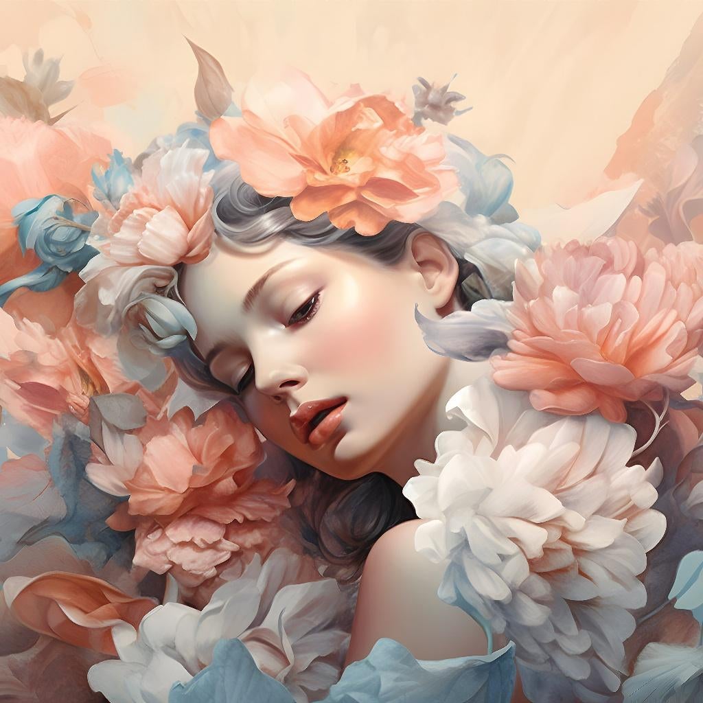 Vrouw met bloemen II fotobehang, op maat, Fotobehang4you, Verzenden, Minder dan 10 m², Romantisch, bloemen, vrouw, roze