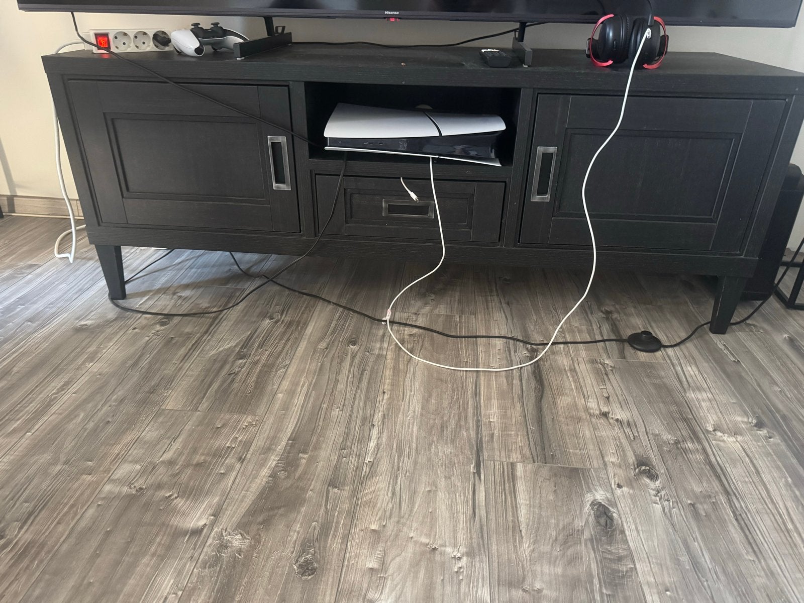 Zwart TV-meubel met opbergruimte (147x48x55cm), Huis en Inrichting, Kasten | Televisiemeubels, Gebruikt, Minder dan 100 cm, 100 tot 150 cm