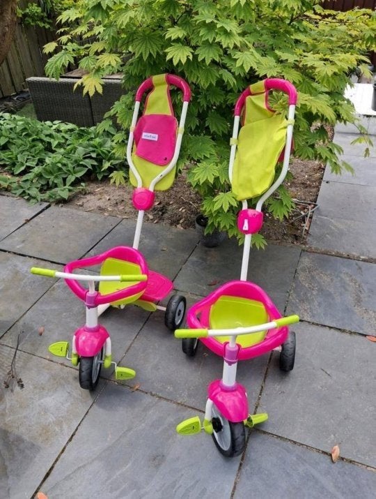 Smarttrike driewieler met duwstang en kinderzitje, Ophalen, Gebruikt, Duwvoertuig