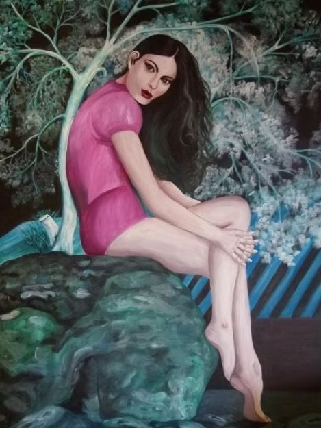 schilderij xl op canvas jonge dame modern, Ophalen, Figuren, Olieverf, Op houten frame