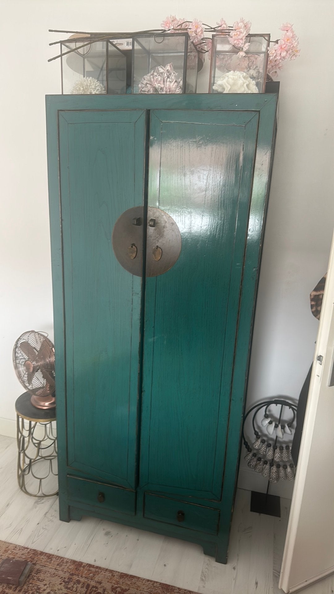 Chinese kast turquoise, Huis en Inrichting, Kasten | Buffetkasten, Ophalen, Zo goed als nieuw, 25 tot 50 cm