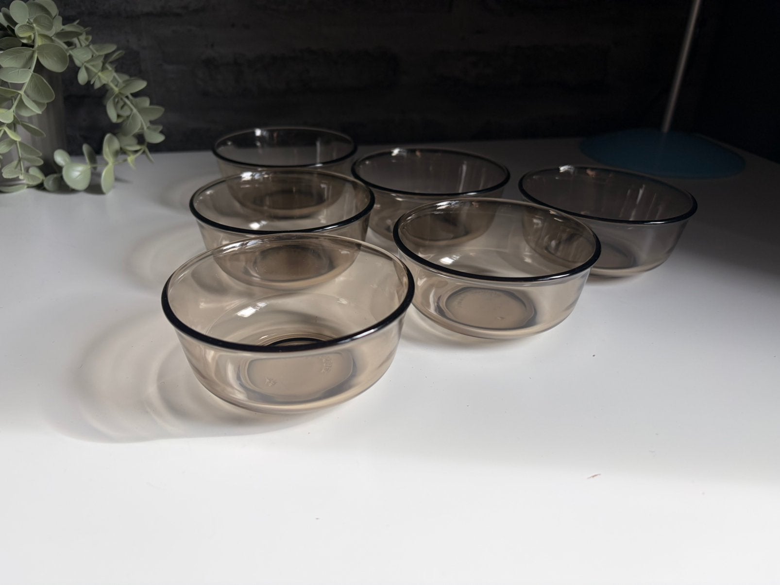 Set van 6 Arcoroc rookglas schaaltjes - Vintage jaren 70, Huis en Inrichting, Overige merken, Vintage, Ophalen of Verzenden, Glas