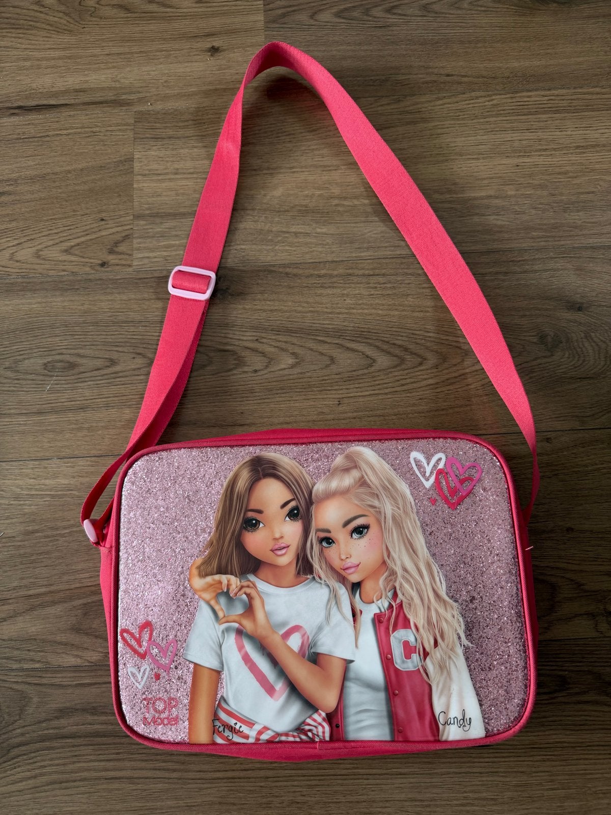 TopModel schoudertas roze met glitter en print, Ophalen, Gebruikt, Roze, Overige merken