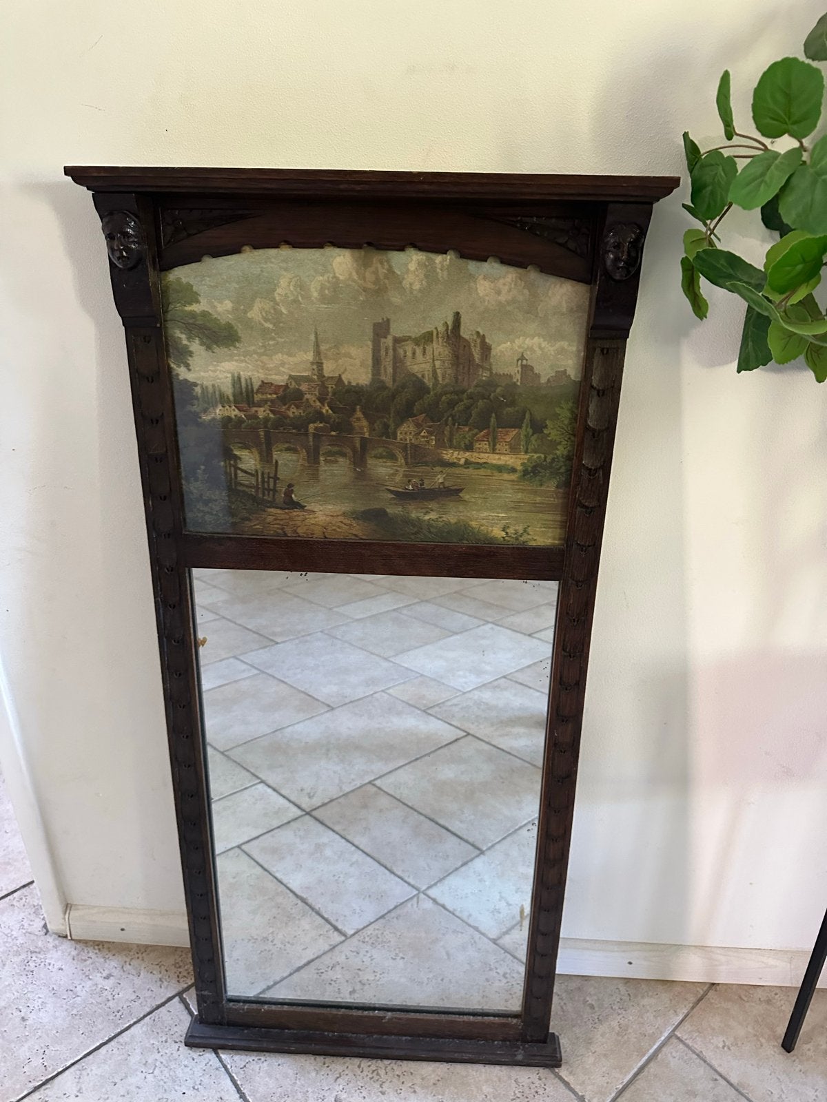 Antieke spiegel met schilderij - J.J.M.A. 1915, Antiek en Kunst, Ophalen, Rechthoekig, 50 tot 100 cm, 100 tot 150 cm