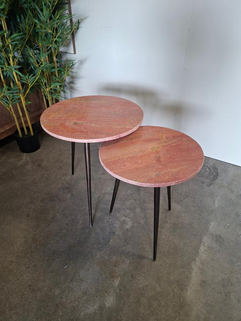 Set van 2 bijzettafels ZECA Travertin / Brons Light&Living, Huis en Inrichting, Tafels | Sidetables, Ophalen, 50 tot 100 cm, Light&Living