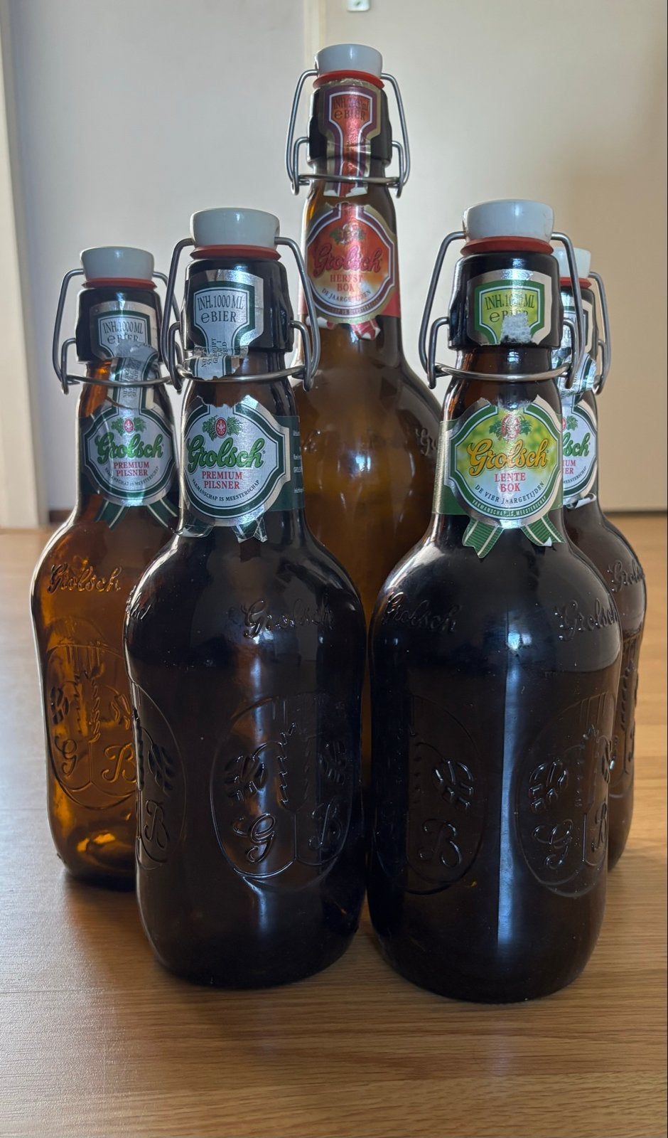 Grolsch Beugelflessen Collectie: 4x 1L, 1x 2L - Collectorsit, Ophalen of Verzenden, Gebruikt, Flesje(s), Grolsch
