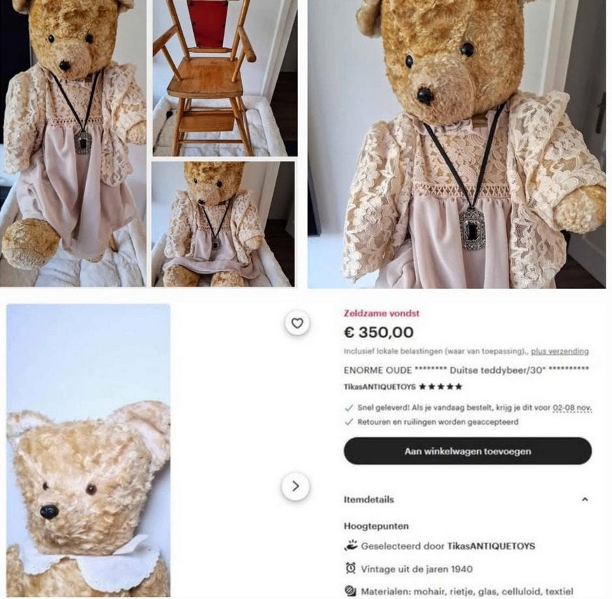 Grote Antieke Duitse teddybeer, uit de jaren 30, Ophalen, Zo goed als nieuw, Stoffen beer, Overige merken