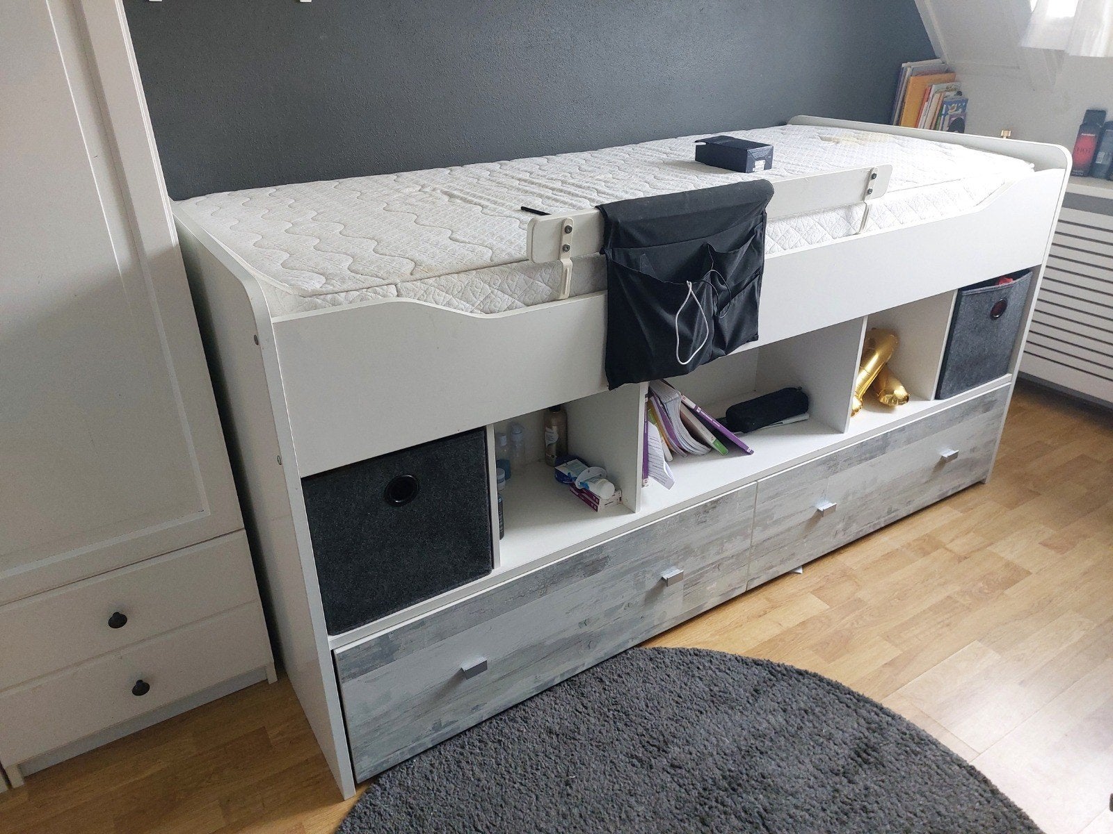 Halfhoogslaper inclusief lattenbodem 90x200 cm, Ophalen, 90 cm, Wit, 200 cm