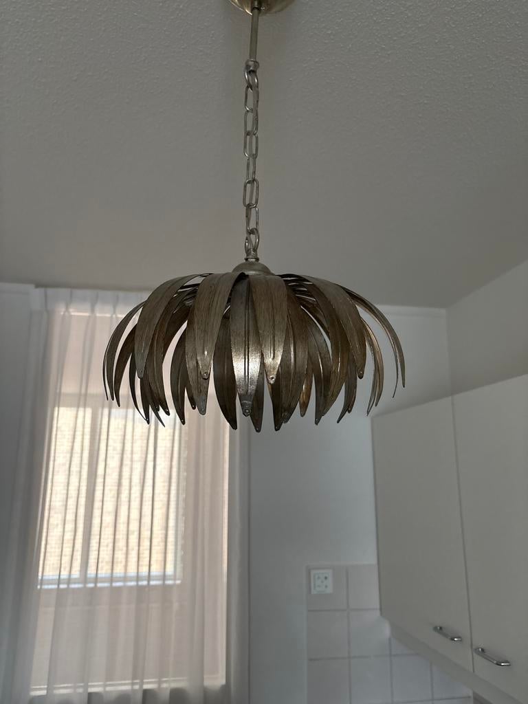 2x Hanglamp in palmblad design, Huis en Inrichting, Lampen | Hanglampen, Ophalen, Zo goed als nieuw, Metaal, 50 tot 75 cm