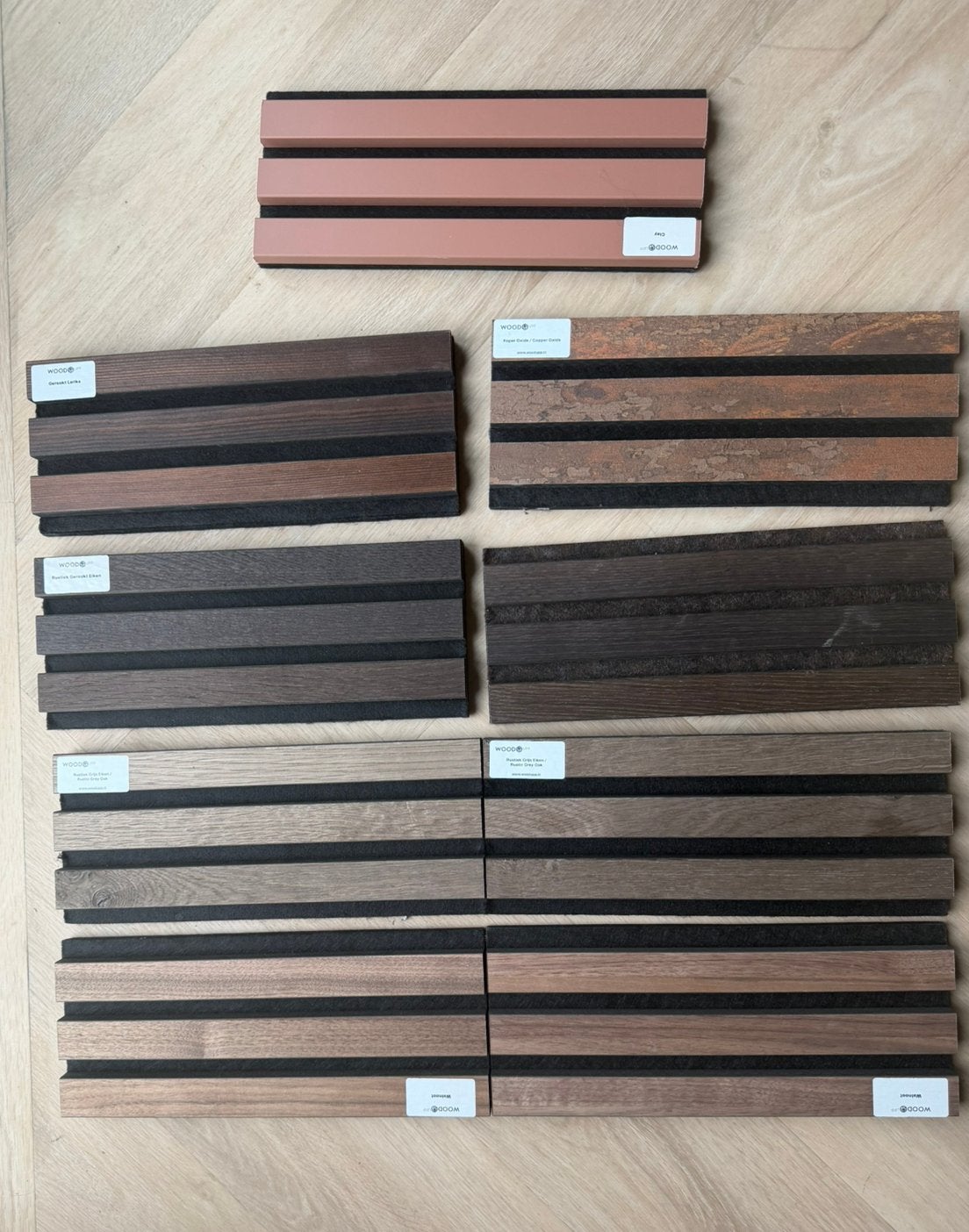 Woodupp Akupanel samples monsters, Doe-het-zelf en Verbouw, Hout en Planken, Minder dan 25 mm, Nieuw, Ophalen of Verzenden, Pallet