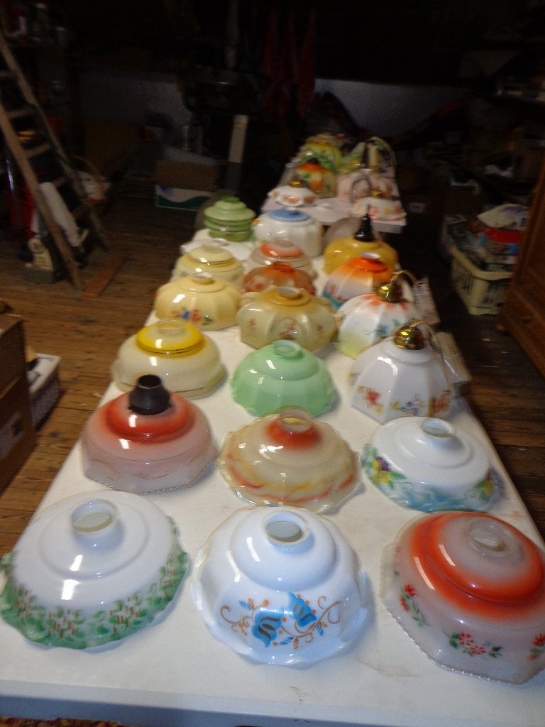 38 lampenkappen opaline en toebehoren, Ophalen, Gebruikt, Overige kleuren, Jaren 30 - 50