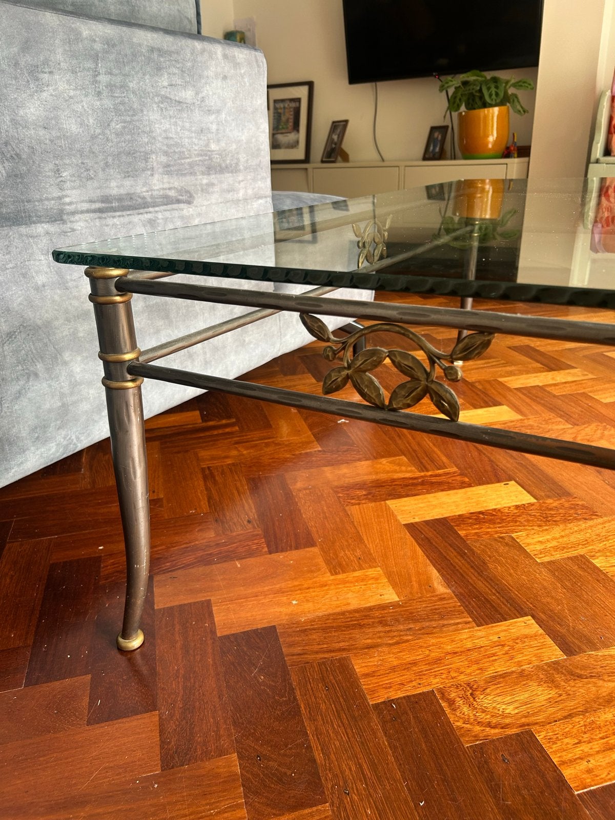 Elegante Art Deco Salontafel met Glazen Blad, Huis en Inrichting, Ophalen, Gebruikt, 100 tot 150 cm, Art deco