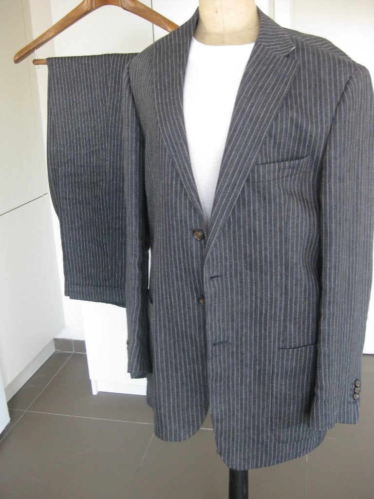 Linnen Kostuum blauw met streepje Als nieuw maat 50, Ophalen of Verzenden, Zo goed als nieuw, Maat 48/50 (M), Blauw