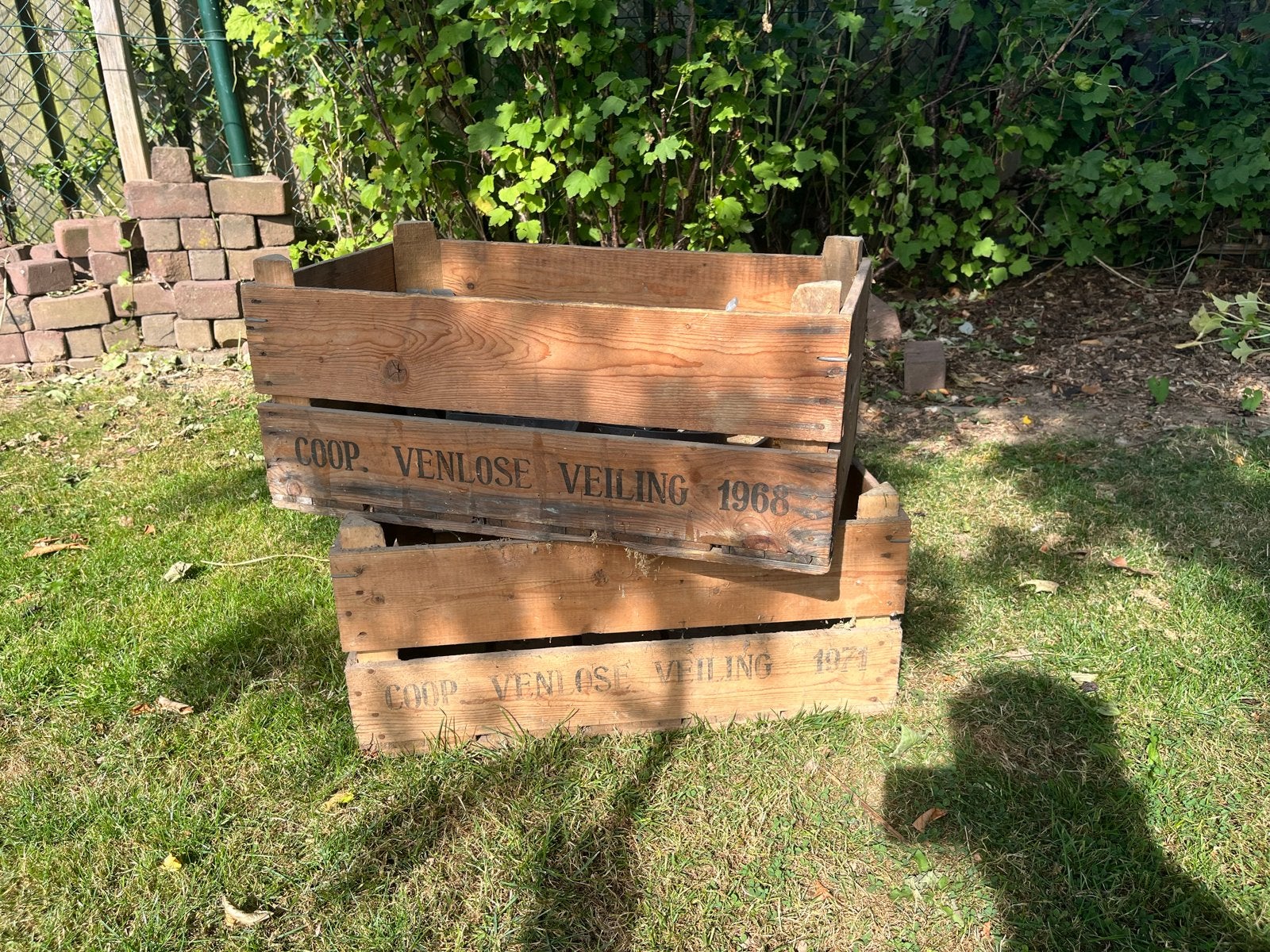 Vintage houten veilingkisten van Veiling Venlo (2 stuks), Ophalen