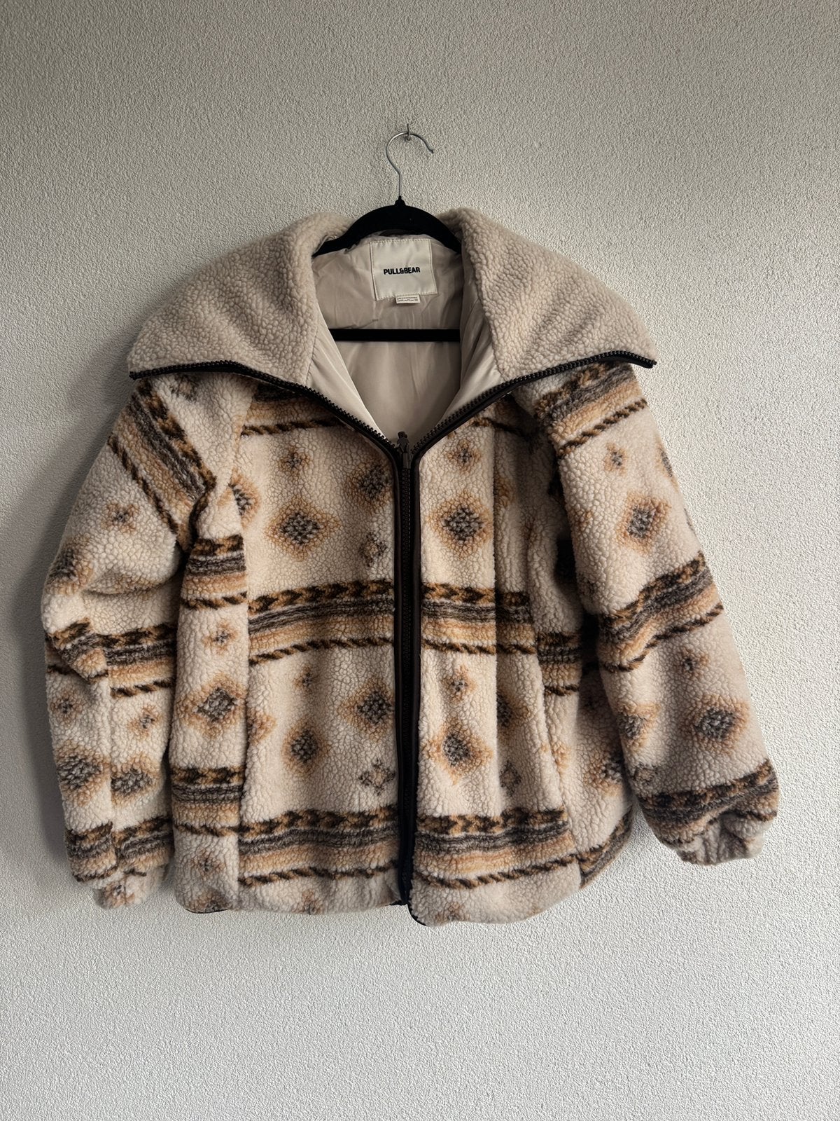 Pull & Bear aztec print teddy borg fleece jack, Kleding | Dames, Jassen | Winter, Beige, Maat 42/44 (L), Ophalen of Verzenden
