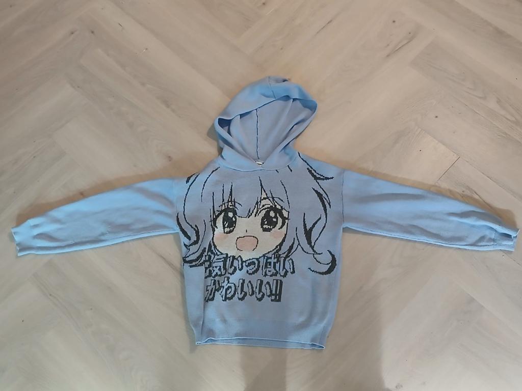 Lichtblauwe hoodie met anime print, Blauw, Ophalen of Verzenden, Maat 36 (S), Onbekend