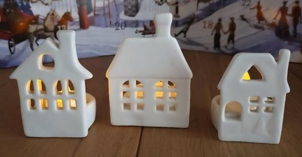 3x grachtenhuisje white glazed, waxinelicht sfeervol & gaaf!, 10 cm, Nieuw, Ophalen of Verzenden, Wit