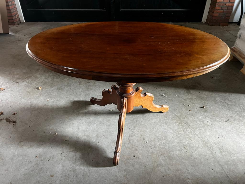 Antieke ronde eettafel met sierlijke poot, Antiek en Kunst, Ophalen