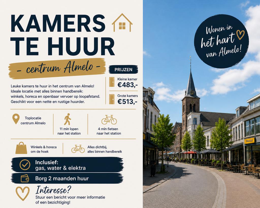 Kamers te huur in centrum Almelo, Minder dan 20 m²