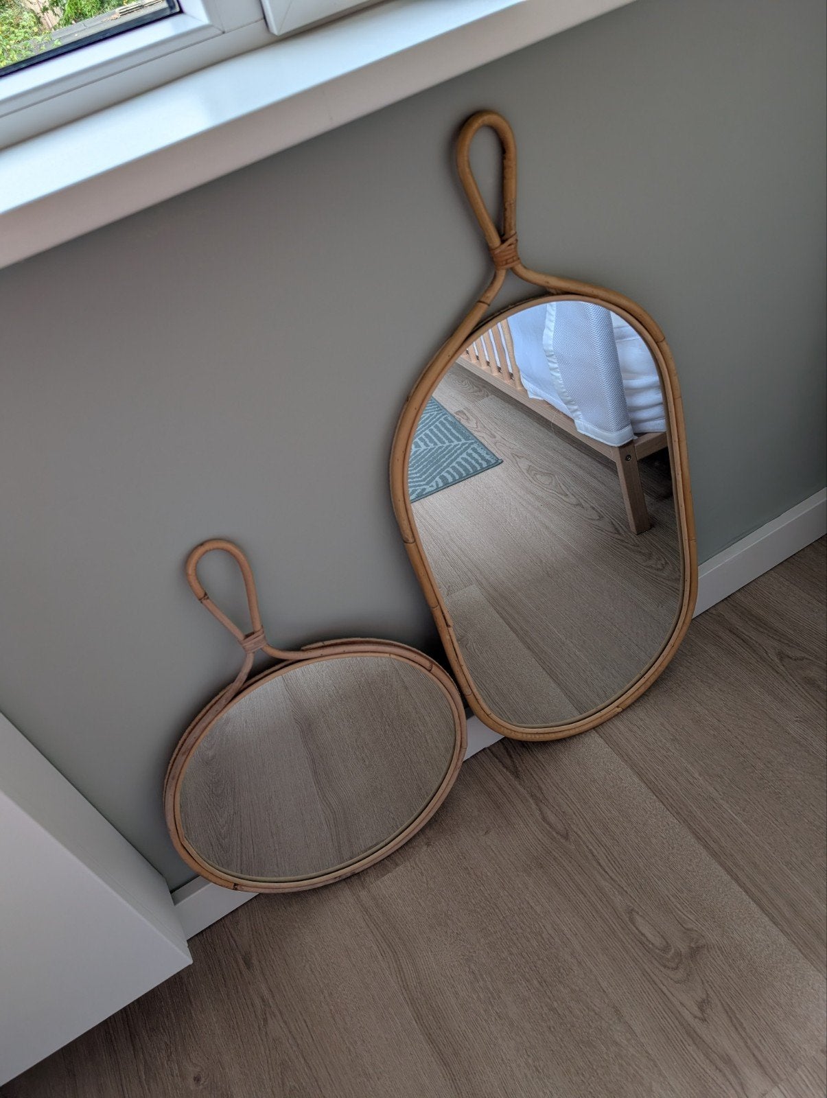 Set van 2 rotan spiegels, ovaal en rond, Huis en Inrichting, Ophalen, Ovaal, Minder dan 50 cm, Minder dan 100 cm