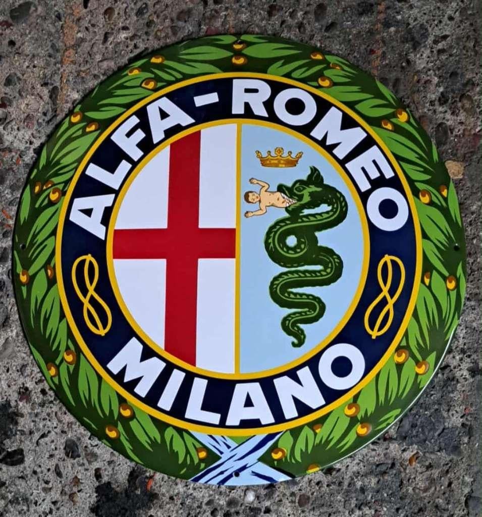 Alfa romeo milano waar emaille decoratie bord garage reclame, Verzamelen, Reclamebord, Ophalen of Verzenden, Zo goed als nieuw