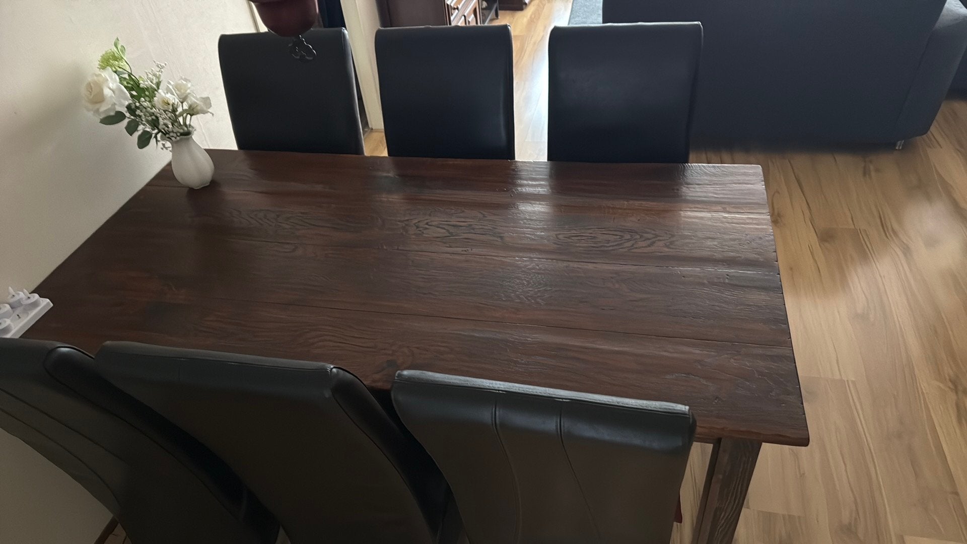 Houten tafel met 6 ledere stoelen tafel 180x90, Ophalen